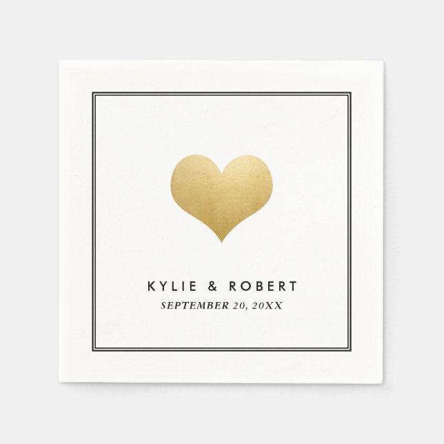 Modern Faux Gold Foil Cute Heart Wedding Napkins (Front)