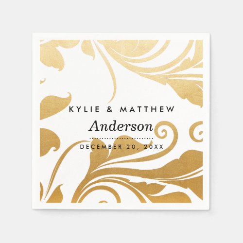 Modern Faux Gold Foil Flourish Wedding Napkins