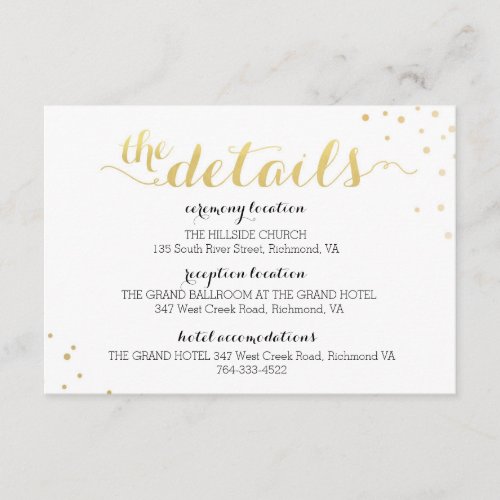 Modern Faux Gold Foil Glamour Information Card