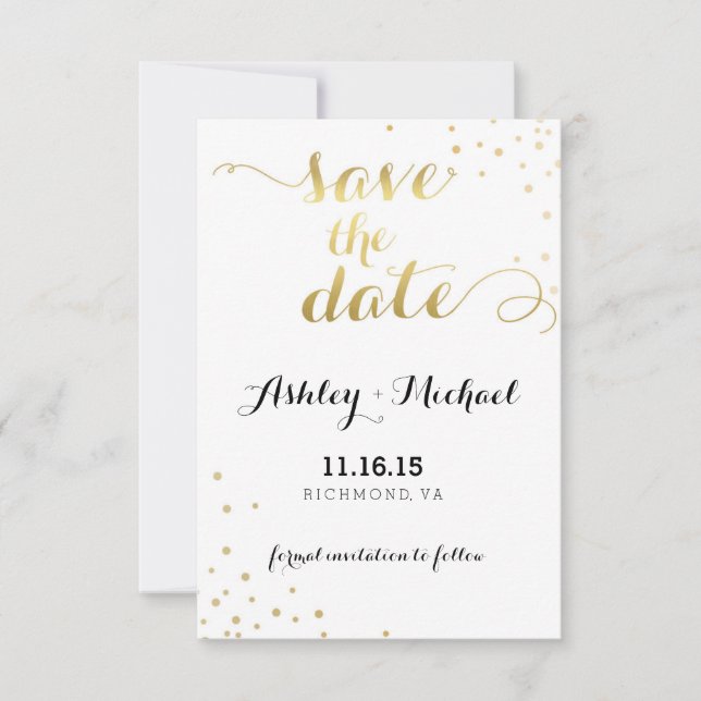 Modern Faux Gold Foil Glamour Save The Date (Front)