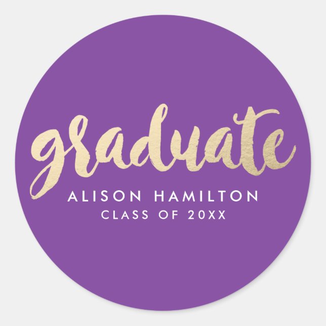Modern Faux Gold Foil Graduation Classic Round Sticker (Front)