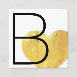 Modern Faux Gold Foil Heart Black and White Square Business Card