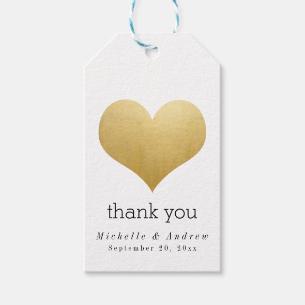 Modern Faux Gold Foil Heart Thank You Wedding Gift Tags