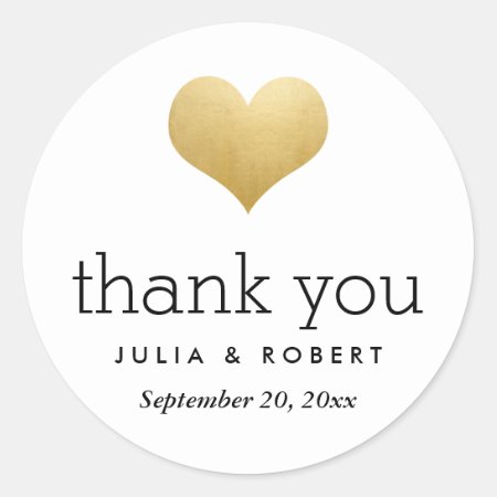 Modern Faux Gold Foil Heart Wedding Thank You Classic Round Sticker