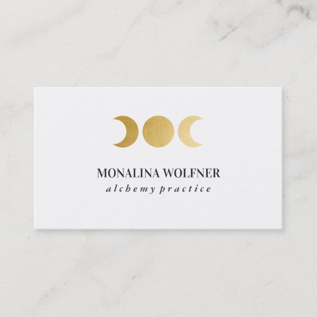 Modern Faux Gold Foil Moon Phase Elegant Simple Business Card (Front)