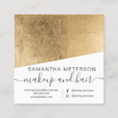 Modern faux gold foil script beauty girly hello square business card (Back)