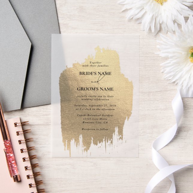 Modern Faux Gold Foil Wedding Overlay Wedding Vellum Invitations (Wedding)