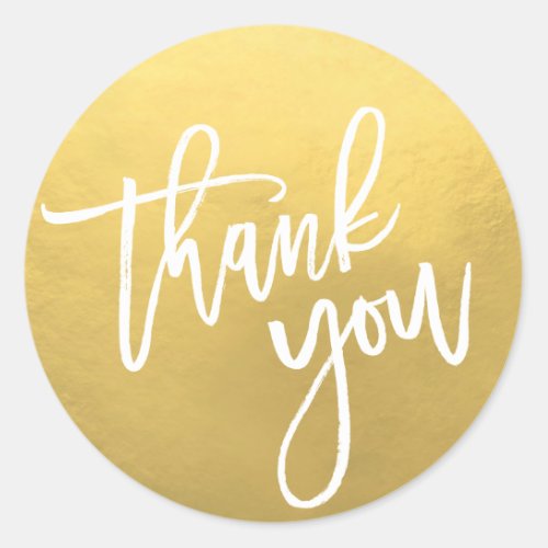 Modern Faux GOLD FOIL White Brush Stroke Thank You Classic Round Sticker