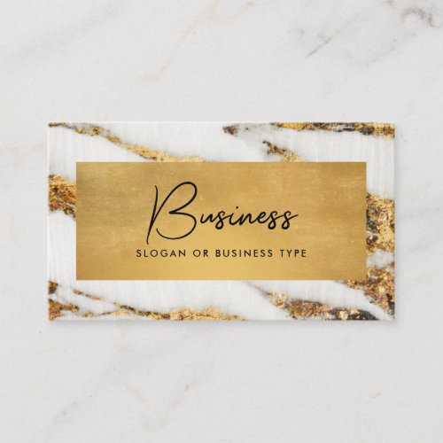 Modern Faux Gold Foil  White Marble Business Card