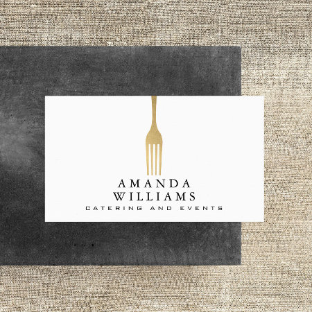 Modern Faux Gold Fork Catering Logo Business Card