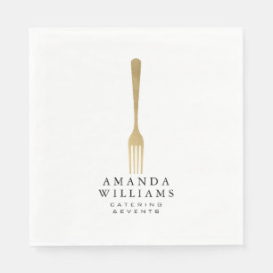 Modern Faux Gold Fork Catering Logo II Napkins