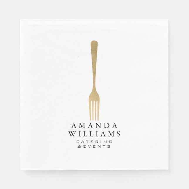 Modern Faux Gold Fork Catering Logo II Napkins (Front)