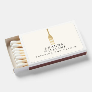 Modern Faux Gold Fork Catering Logo Ivory Matchboxes