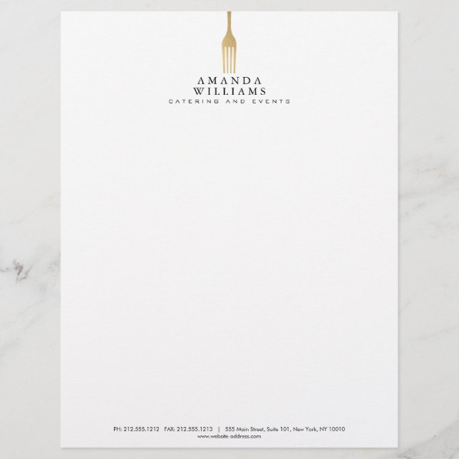 Modern Faux Gold Fork Catering Logo Letterhead (Front)
