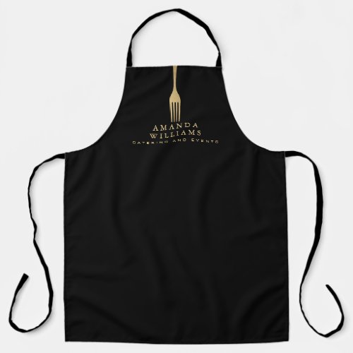 Modern Faux Gold Fork Catering Logo on Black Apron