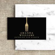 Modern Faux Gold Fork Catering Logo On Black Business Card at Zazzle