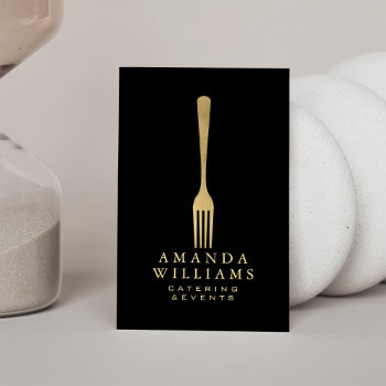 Modern Faux Gold Fork Catering Logo On Black Ii Business Card by 1201am at Zazzle