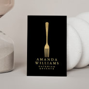 Modern Faux Gold Fork Catering Logo On Black Ii Business Card at Zazzle