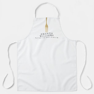 Modern Faux Gold Fork Catering Logo on White Apron
