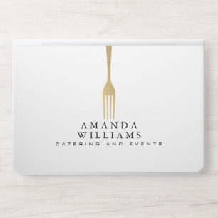 Modern Faux Gold Fork Catering Logo on White HP Laptop Skin