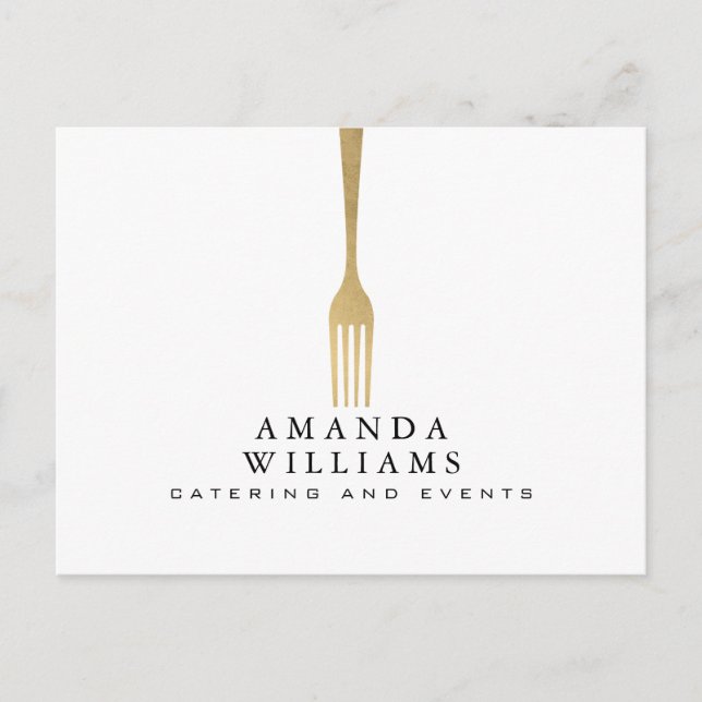 Modern Faux Gold Fork Catering Logo Postcard (Front)