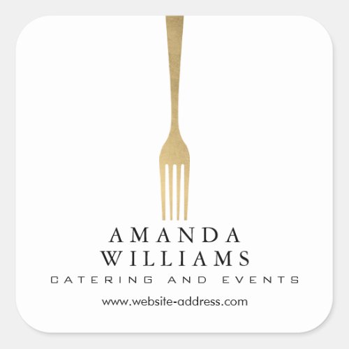 Modern Faux Gold Fork Catering Logo Square Sticker