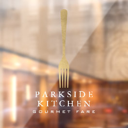 Modern Faux Gold Fork Restaurant Logo Transparent Window Cling