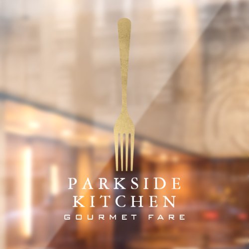 Modern Faux Gold Fork Restaurant Logo Transparent Window Cling