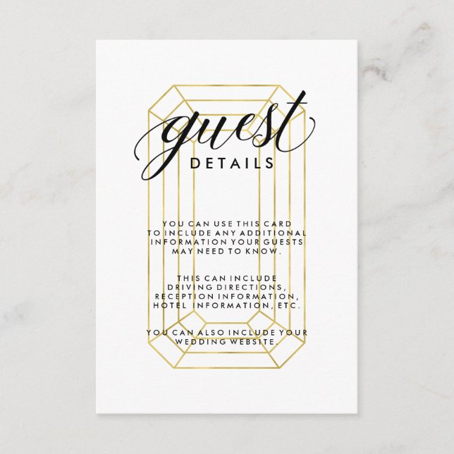 Modern Faux Gold Geometric Diamond Guest Details Enclosure Card (Front)