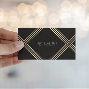 modern faux gold geometric on elegant black business card