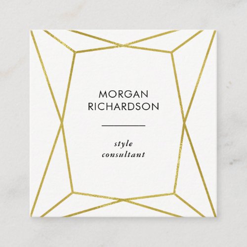 Modern Faux Gold Geometric on White Square Business Card