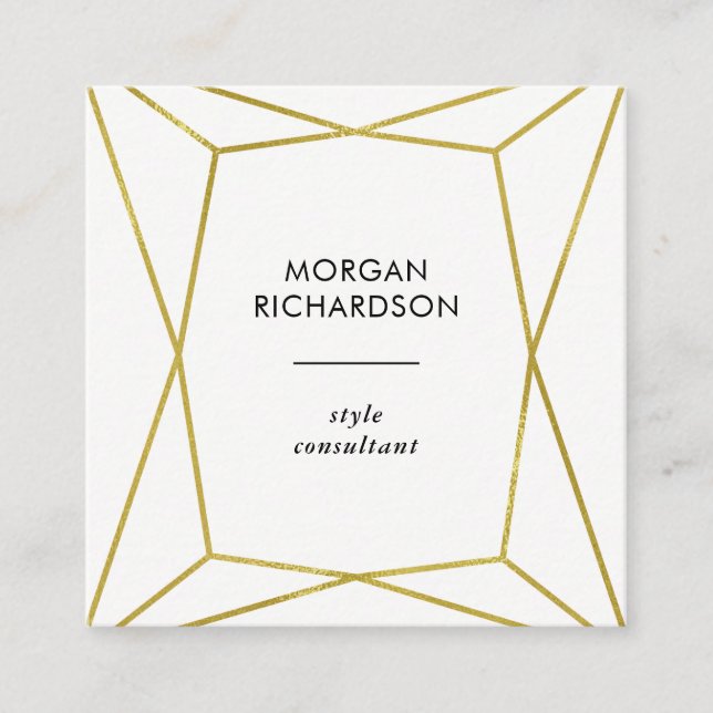 Modern Faux Gold Geometric on White Square Business Card (Front)