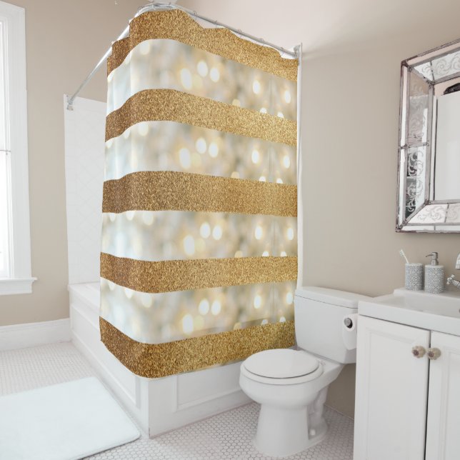 Modern Faux Gold Glitter And White Lights stripes Shower Curtain (In Situ)