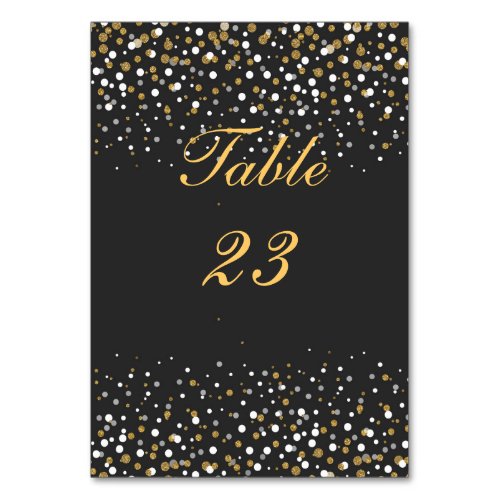 Modern faux gold glitter confetti illustration table number