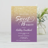 Modern faux gold glitter ombre purple Sweet 16 Invitation (Standing Front)