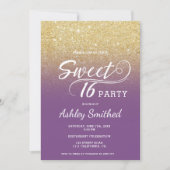 Modern faux gold glitter ombre purple Sweet 16 Invitation (Front)