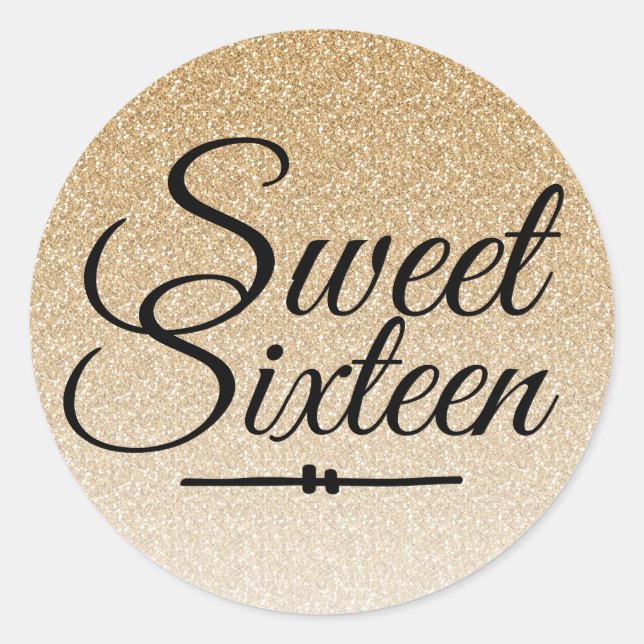 Modern faux gold glitter ombre Sweet 16 Classic Round Sticker (Front)