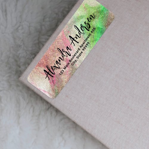 Modern Faux Gold Glitter Pink Green Calligraphy Label