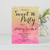 Modern faux gold glitter pink watercolor Sweet 16 Invitation (Standing Front)