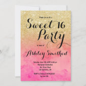 Modern faux gold glitter pink watercolor Sweet 16 Invitation (Front)
