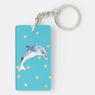 Modern,Faux Gold Glitter Polka Dots,Blue Keychain