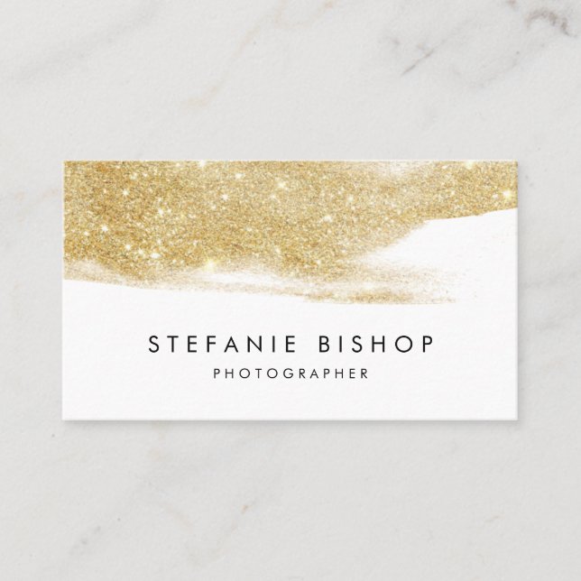 Modern Faux Gold Glitter Sparkle Brush Stroke Business Card (Front)