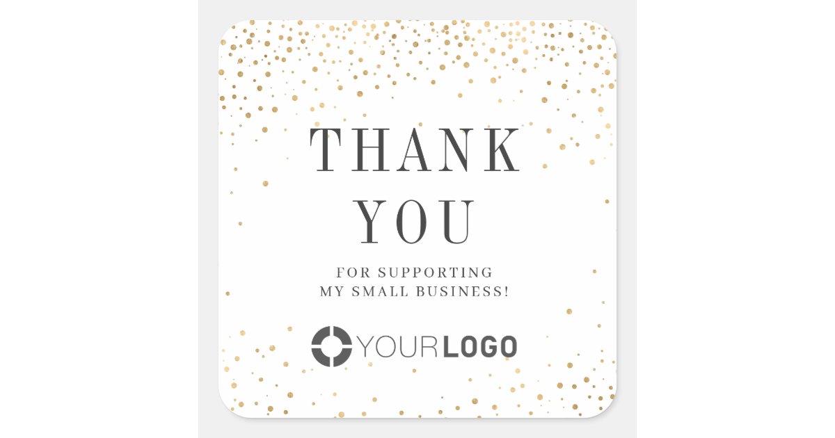 Modern faux gold glitter thank you square sticker | Zazzle