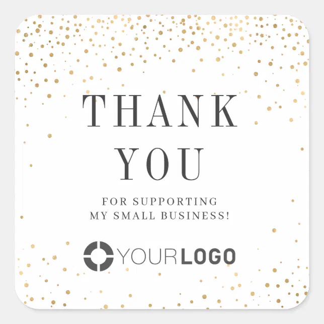 Modern faux gold glitter thank you square sticker | Zazzle