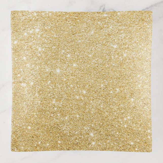 Modern Faux Gold Glitter Trinket Tray (Front)