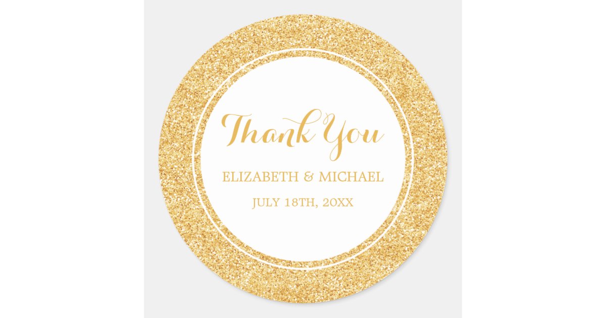 Modern Faux Gold Glitter Wedding Thank You Classic Round Sticker | Zazzle