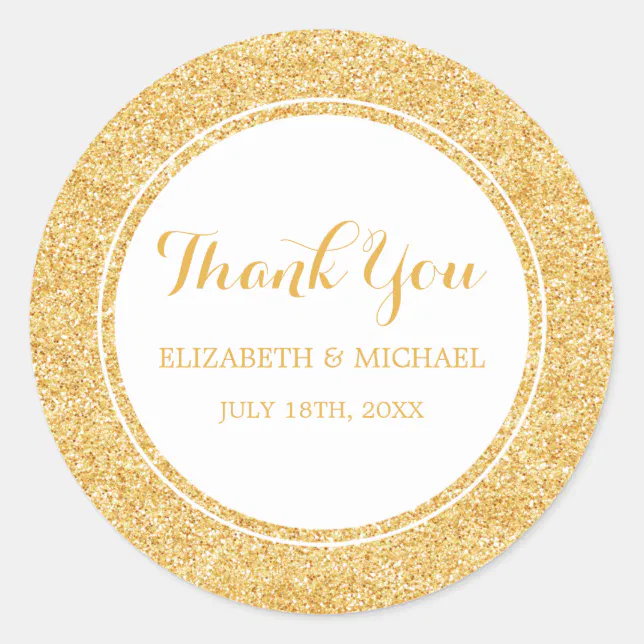 Modern Faux Gold Glitter Wedding Thank You Classic Round Sticker | Zazzle