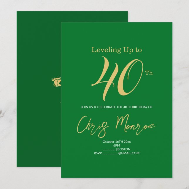 Modern Faux Gold & Green Birthday Invitation (Front/Back)