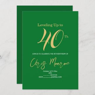 Modern Faux Gold & Green Birthday Invitation