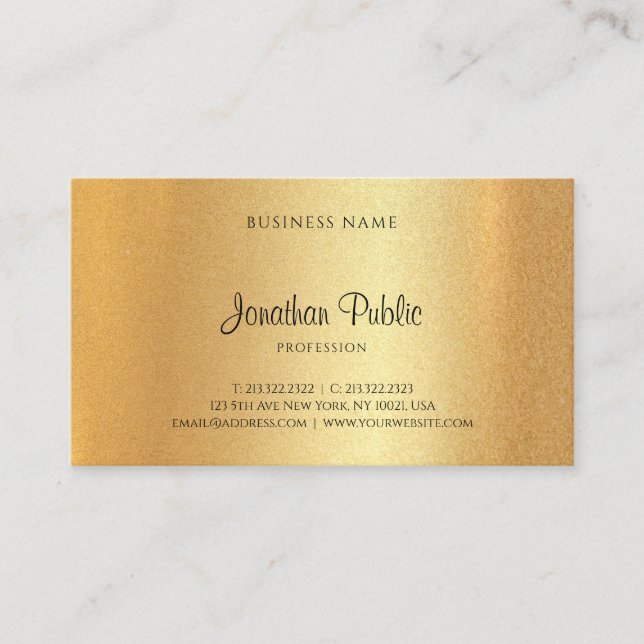 Modern Faux Gold Hand Script Elegant Template Business Card (Front)